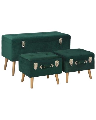 Tabourets de rangement 3 pcs Vert Velours
