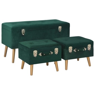Tabourets de rangement 3 pcs Vert Velours