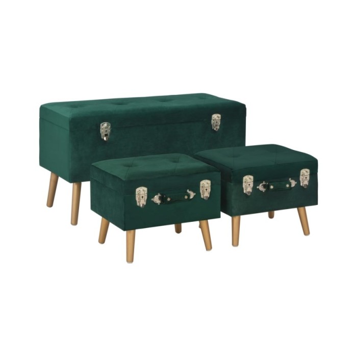 Tabourets de rangement 3 pcs Vert Velours