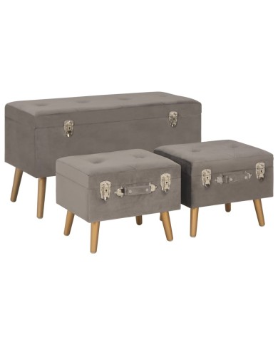 Tabourets de rangement 3 pcs Gris Velours