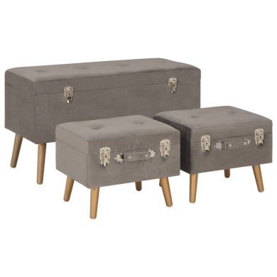 Tabourets de rangement 3 pcs Gris Velours