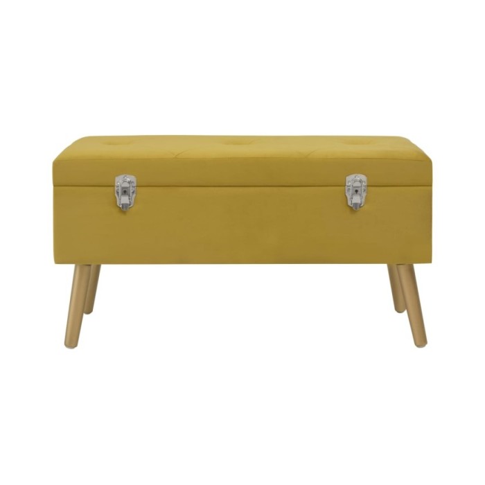 Banc avec compartiment de rangement 80cm Jaune moutarde Velours