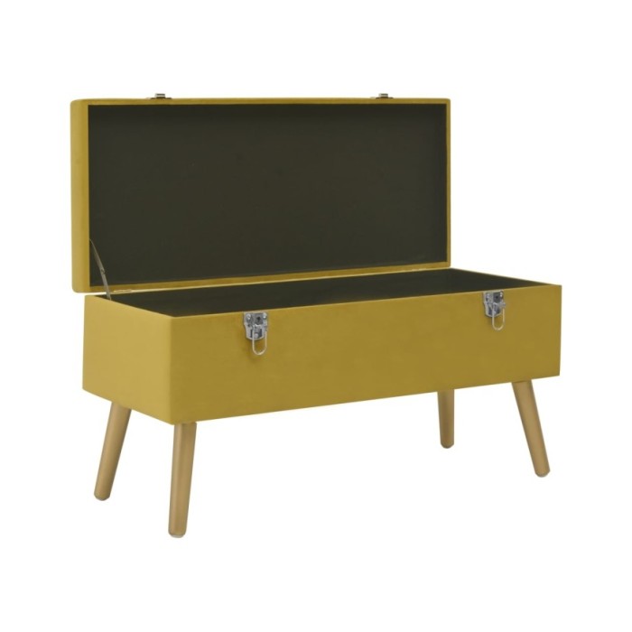 Banc avec compartiment de rangement 80cm Jaune moutarde Velours