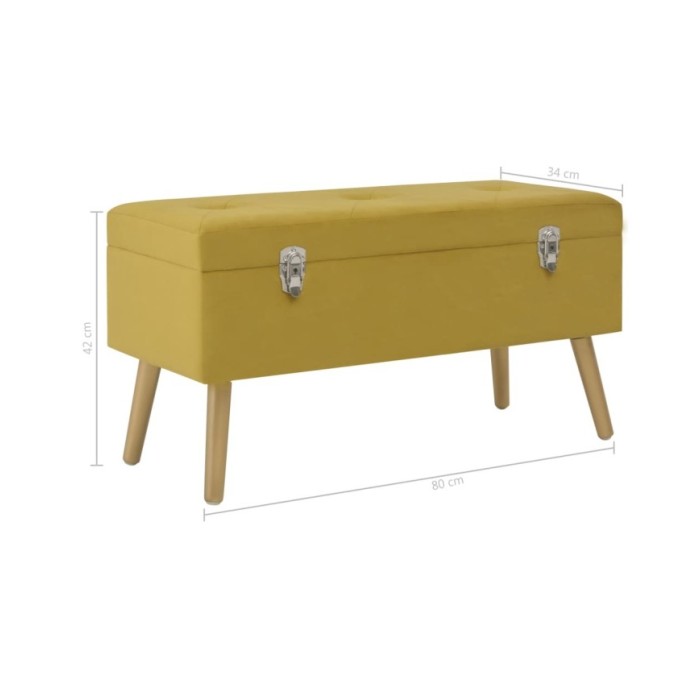 Banc avec compartiment de rangement 80cm Jaune moutarde Velours