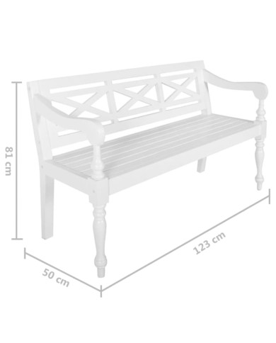 Banc Batavia 123 cm Bois d'acajou massif Blanc