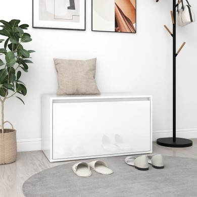 Banc d'entrée 80x40x45 cm Blanc brillant Aggloméré