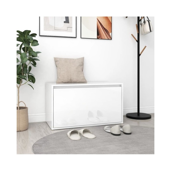 Banc d'entrée 80x40x45 cm Blanc brillant Aggloméré