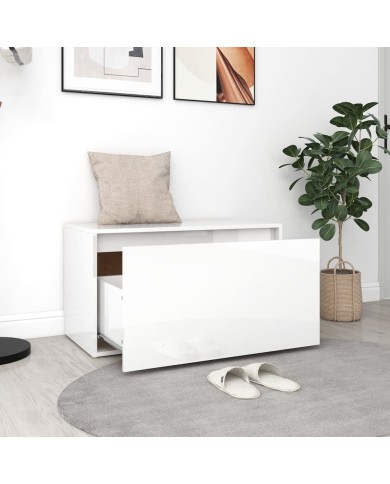 Banc d'entrée 80x40x45 cm Blanc brillant Aggloméré