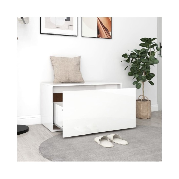 Banc d'entrée 80x40x45 cm Blanc brillant Aggloméré