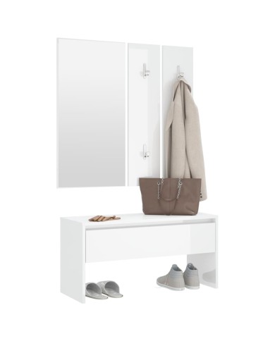 Ensemble de meubles de couloir Blanc brillant Bois d'ingénierie
