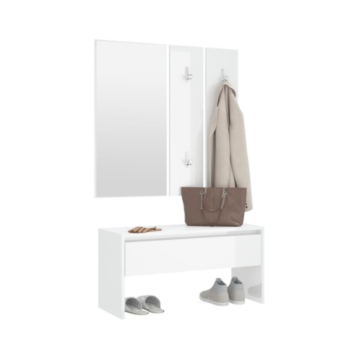 Ensemble de meubles de couloir Blanc brillant Bois d'ingénierie