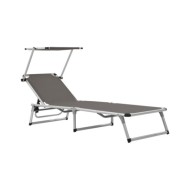 Chaise longue pliable avec auvent Aluminium et textilène Gris