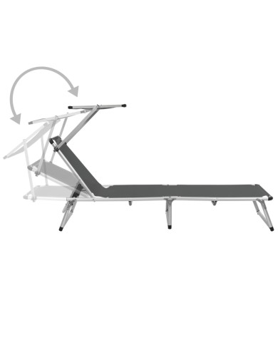 Chaise longue pliable avec auvent Aluminium et textilène Gris