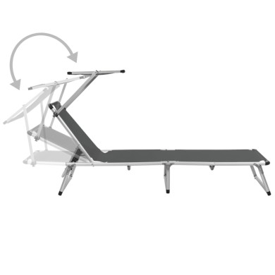Chaise longue pliable avec auvent Aluminium et textilène Gris