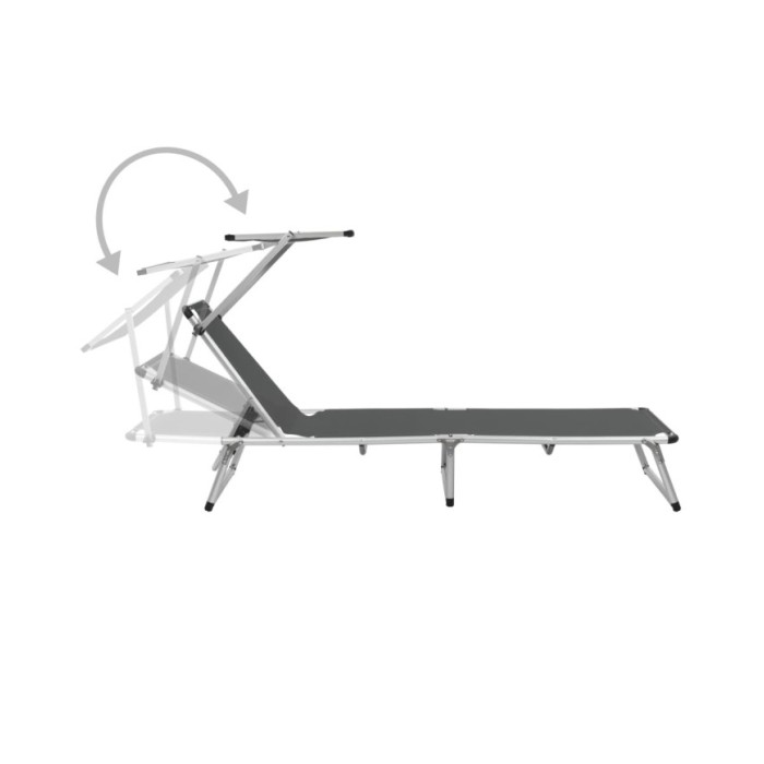 Chaise longue pliable avec auvent Aluminium et textilène Gris