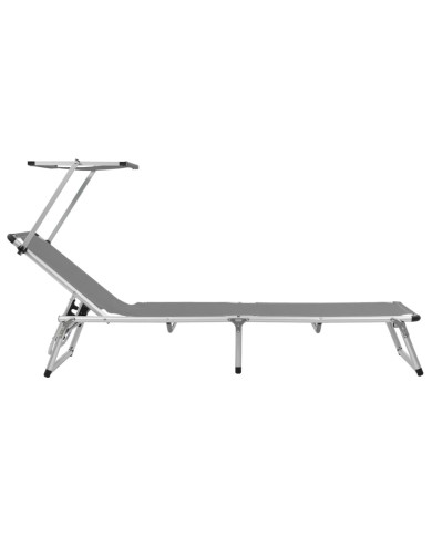 Chaise longue pliable avec auvent Aluminium et textilène Gris