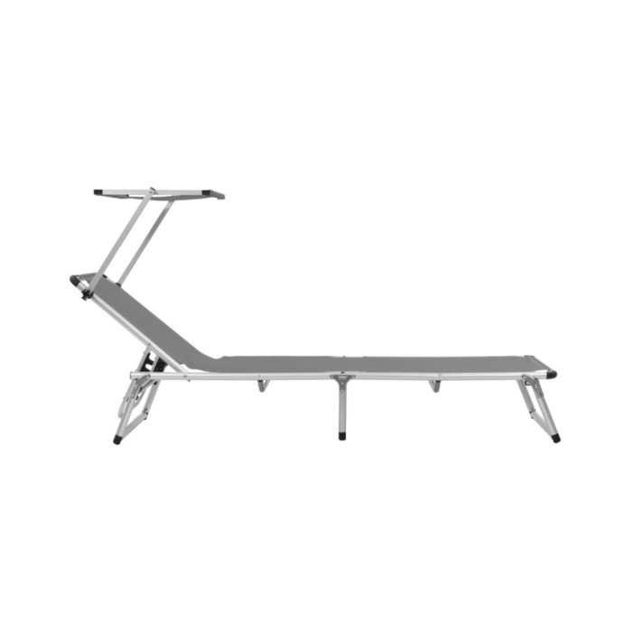 Chaise longue pliable avec auvent Aluminium et textilène Gris