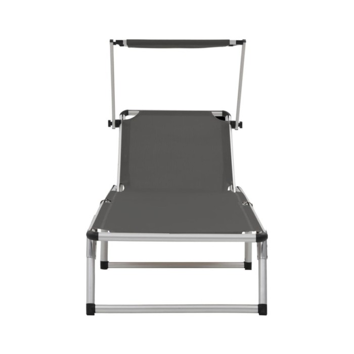 Chaise longue pliable avec auvent Aluminium et textilène Gris