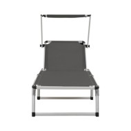 Chaise longue pliable avec auvent Aluminium et textilène Gris