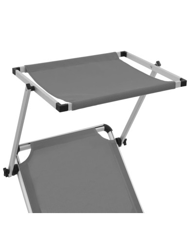 Chaise longue pliable avec auvent Aluminium et textilène Gris