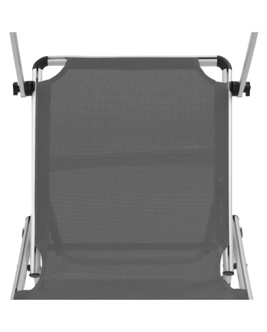 Chaise longue pliable avec auvent Aluminium et textilène Gris