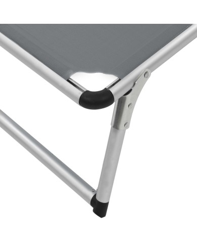 Chaise longue pliable avec auvent Aluminium et textilène Gris