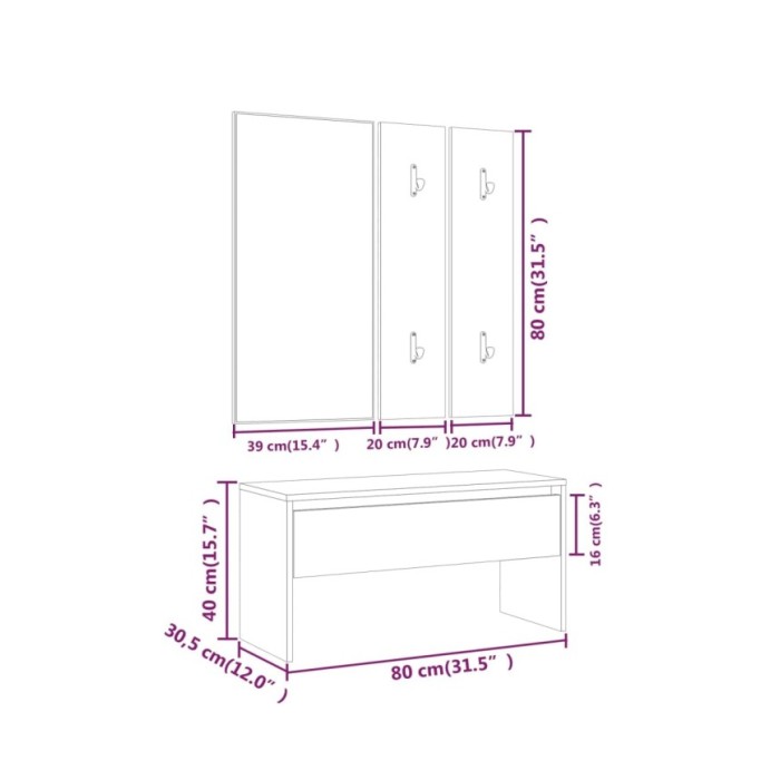 Ensemble de meubles de couloir Chêne fumé Bois d'ingénierie
