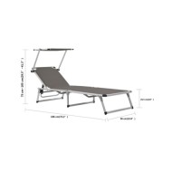 Chaise longue pliable avec auvent Aluminium et textilène Gris