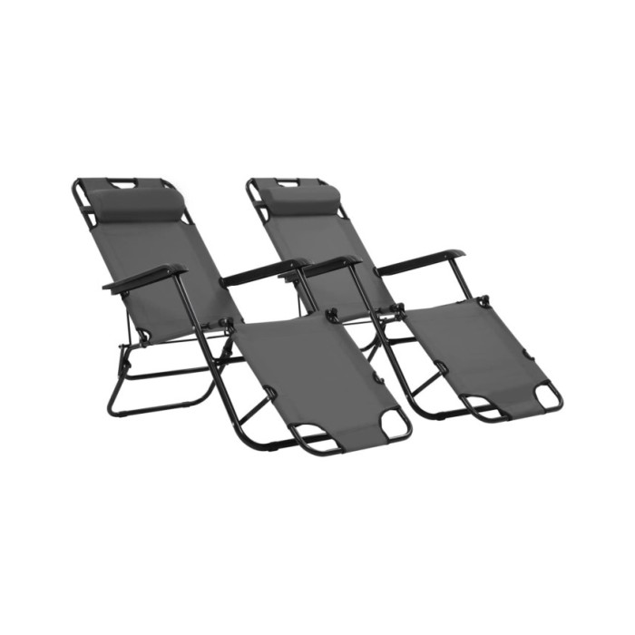 Chaises longues pliables 2 pcs avec repose-pied Acier Gris