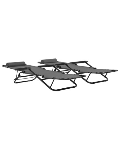 Chaises longues pliables 2 pcs avec repose-pied Acier Gris