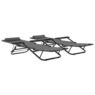 Chaises longues pliables 2 pcs avec repose-pied Acier Gris