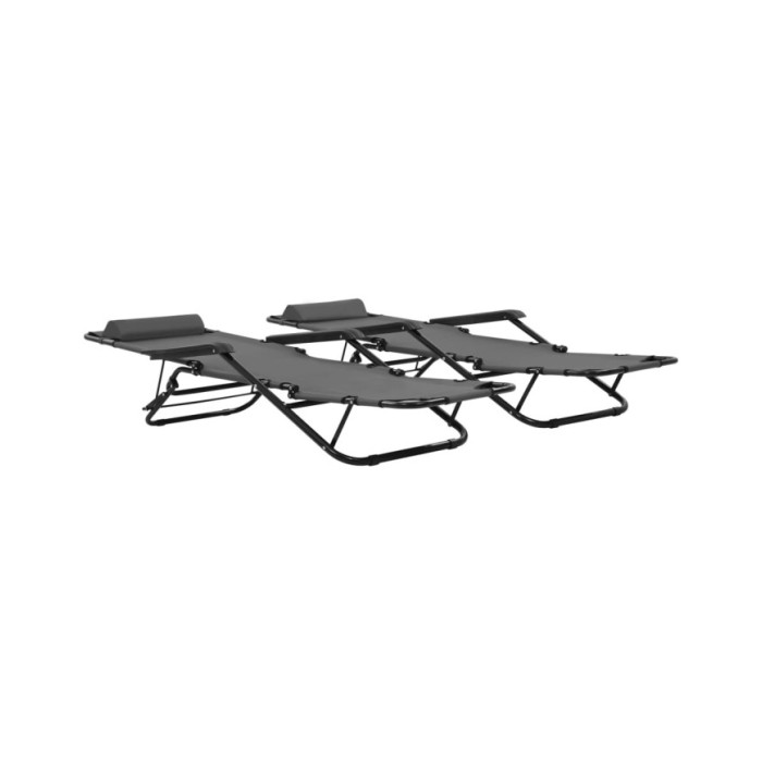 Chaises longues pliables 2 pcs avec repose-pied Acier Gris