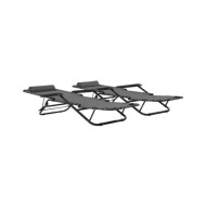 Chaises longues pliables 2 pcs avec repose-pied Acier Gris