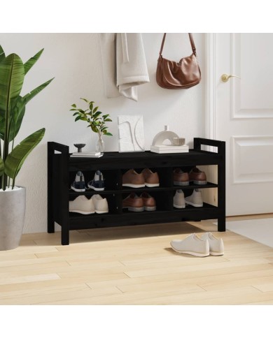 Banc d'entrée Noir 110x40x60 cm Bois de pin massif