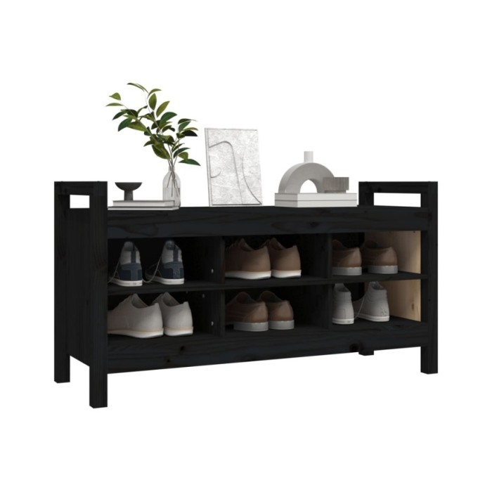 Banc d'entrée Noir 110x40x60 cm Bois de pin massif