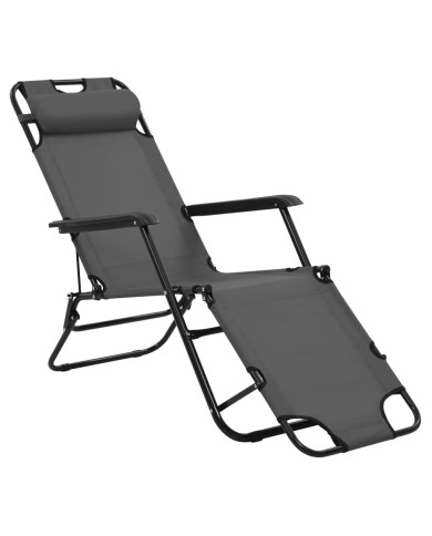 Chaises longues pliables 2 pcs avec repose-pied Acier Gris