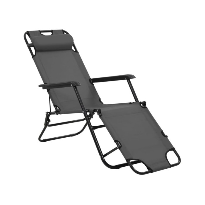 Chaises longues pliables 2 pcs avec repose-pied Acier Gris