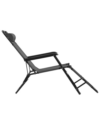 Chaises longues pliables 2 pcs avec repose-pied Acier Gris