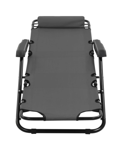 Chaises longues pliables 2 pcs avec repose-pied Acier Gris
