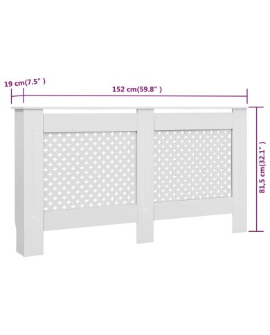 Cache-radiateurs 2 pcs Blanc 152x19x81,5 cm MDF