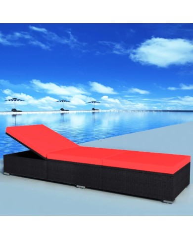 Chaise longue avec coussin Résine tressée Noir