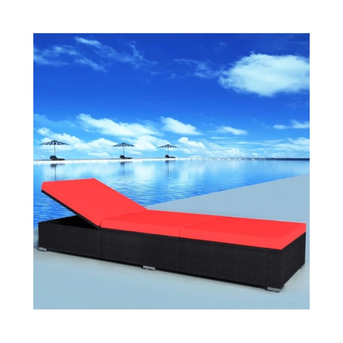 Chaise longue avec coussin Résine tressée Noir
