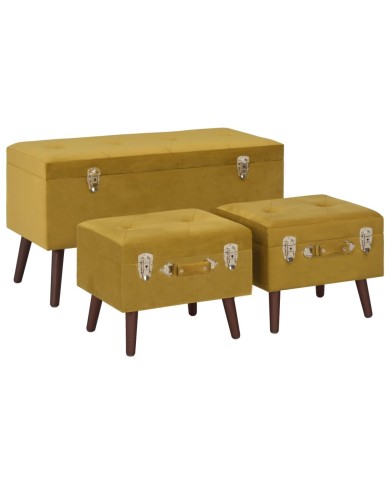 Tabourets de rangement 3 pcs Jaune moutarde Velours