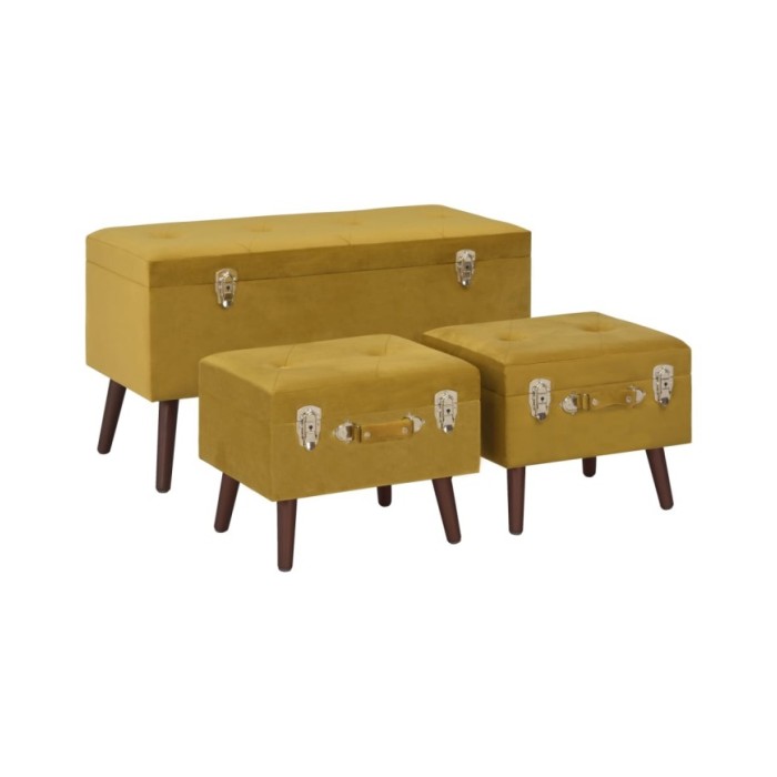 Tabourets de rangement 3 pcs Jaune moutarde Velours