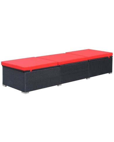 Chaise longue avec coussin Résine tressée Noir