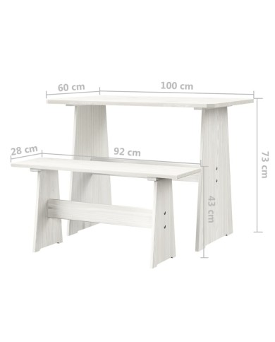 Meubles à dîner 3 pcs Blanc Bois de pin massif
