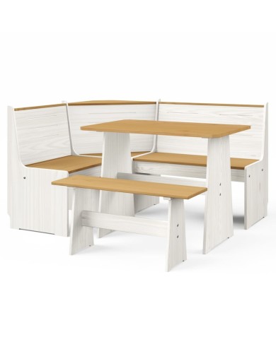 Meubles à dîner 3 pcs Marron miel et blanc Bois de pin massif