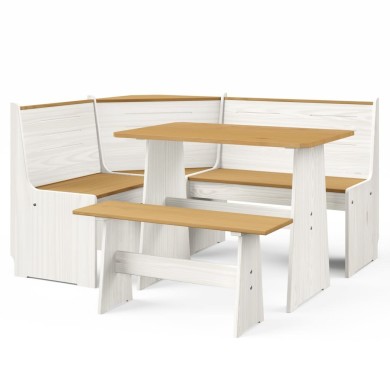 Meubles à dîner 3 pcs Marron miel et blanc Bois de pin massif