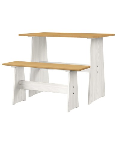 Meubles à dîner 3 pcs Marron miel et blanc Bois de pin massif
