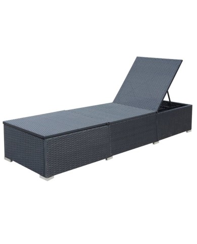 Chaise longue avec coussin Résine tressée Noir
